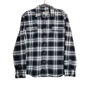 Jachs Men's XL Plaid Flannel Thick Button Front‎ Shirt Black White